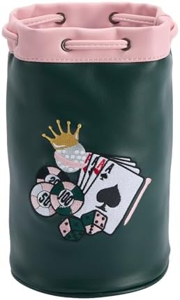 Golf Valuables Pouch with Embroidery, Leather Drawstring Golf Tee Ball Bag by PINKTEE