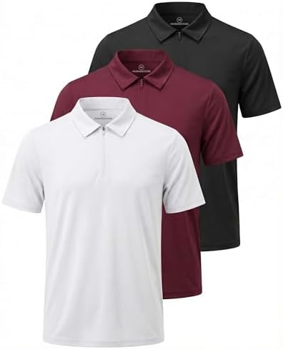 3 Pack Mens Dry Fit Polo Shirts Quarter Zip Short Sleeve Collared Tees Work by RealEssentials
