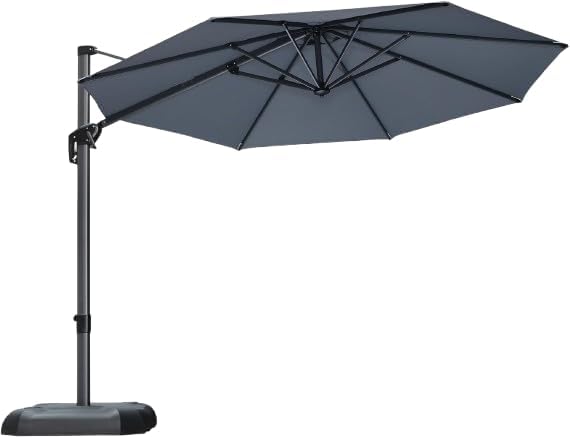PURPLE LEAF Cantilever Umbrella 10 Feet Round 360° Rotation Light Grey | by PURPLELEAF