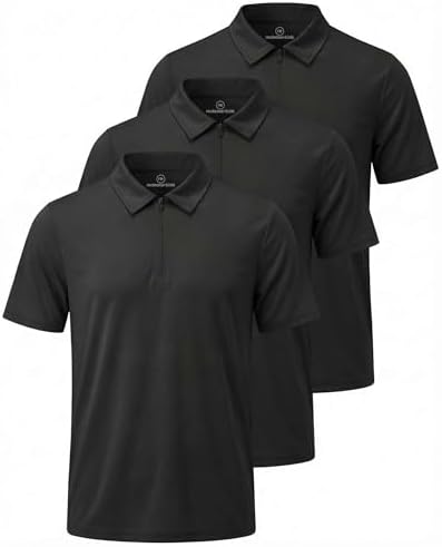 3 Pack Mens Dry Fit Polo Shirts Quarter Zip Short Sleeve Collared Tees Work by RealEssentials