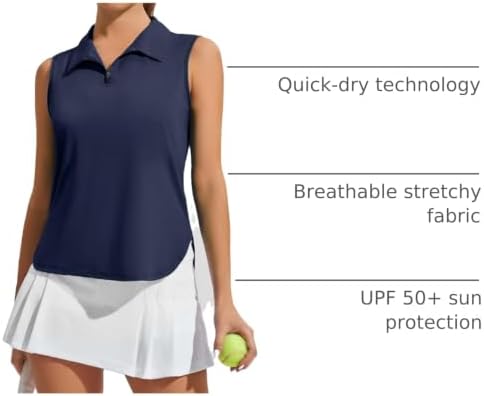 PINSPARK Golf Shirts for Women Sleeveless 1/4 Zip Tennis Polo - Image 4