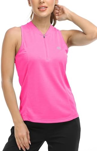 MoFiz Women's Golf Shirts Sleeveless Racerback Polo 1/4 Zip Collarless - Image 2