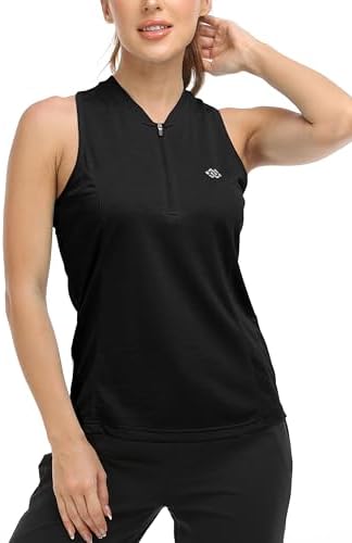 MoFiz Women's Golf Shirts Sleeveless Racerback Polo 1/4 Zip Collarless - Image 2
