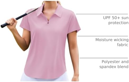 PINSPARK Womens Golf Shirt Short Sleeve Polo UPF 50+ 1/4 Zip Collar Shirt - Image 4