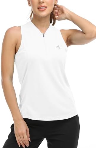 MoFiz Women's Golf Shirts Sleeveless Racerback Polo 1/4 Zip Collarless - Image 2