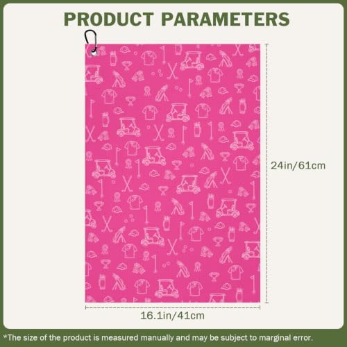 Hot Pink Golf Towel with Carabiner Clip - Image 2