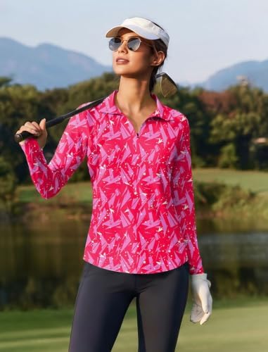 PINSPARK Womens Golf Shirt Long Sleeve Polo Shirts 1/4 Zip Tennis Hiking Tops - Image 6