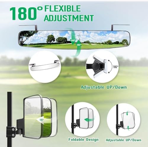 No Drill Golf Cart Mirror Kit Side and Rear View 180° Wide Angle Reflector - Image 4