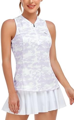 MoFiz Women's Golf Shirts Sleeveless Racerback Polo 1/4 Zip Collarless - Image 2