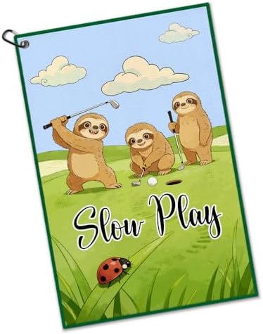 Slow Play Golf Towel with Clip, Funny Sloth Golf Bag Accessories by Unknown