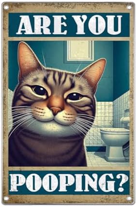 Funny Cat Bathroom Wall Art Sign Are You Pooping Quote Metal Poster Humorous by WelcometoGOLEEX