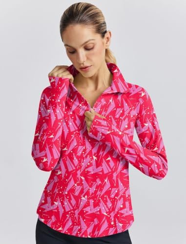 PINSPARK Womens Golf Shirt Long Sleeve Polo Shirts 1/4 Zip Tennis Hiking Tops - Image 4