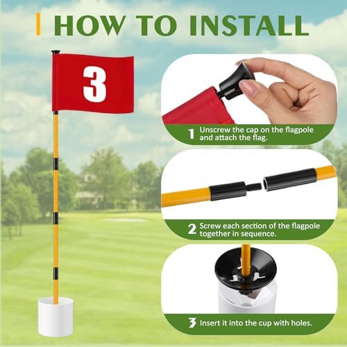 Golf Flag Stick 6ft, 3 Set Putting Green Flags - Image 5