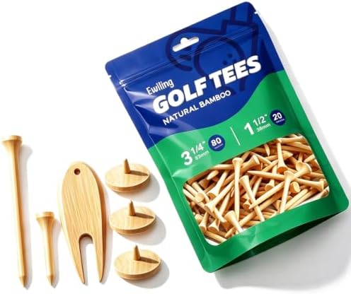 Bamboo Golf Tees with Position Ball Maker and Bamboo Divot Tools by Ewilling