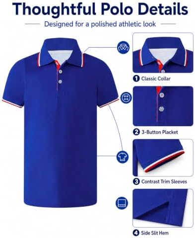 Boys Golf Polo Shirts Short Sleeve Color Contrast 5-14Y - Image 5