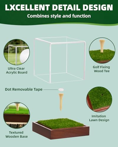 Fitense Single Golf Ball Acrylic Display Cube Wood Base - Image 2