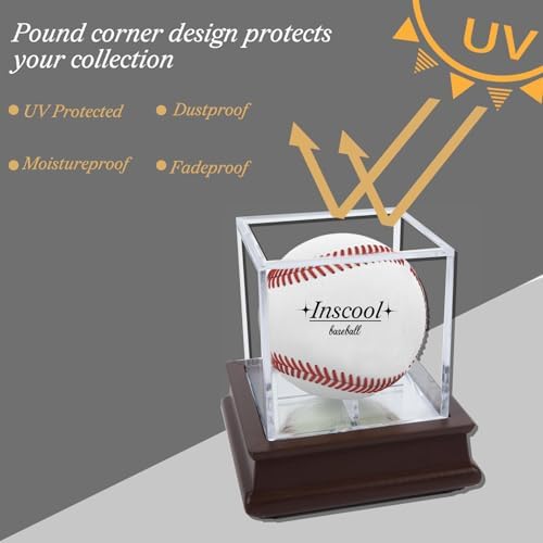 Baseball Display Case with Mirrored Wooden Base Acrylic Cube - Image 3