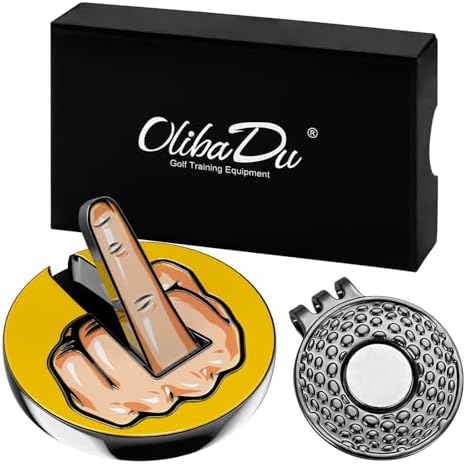 Premium Magnetic Middle Finger Golf Ball Marker Cap Clip Set by OlibaDu
