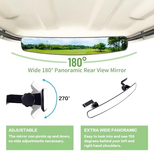 10L0L Golf Cart Folding Side Mirror and Panoramic Rear View Mirror Kit - Image 3