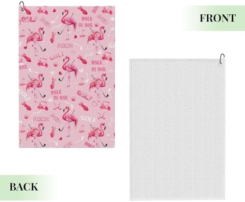 Funny Golf Towel, Cute Pink Flamingo Hole in One Pattern Golf Towel - Image 4