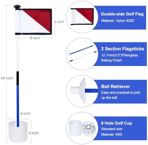 Golf Flagstick 3ft, Golf Flag Hole Cup Set Double-Sided Putting Green Flags - Image 2