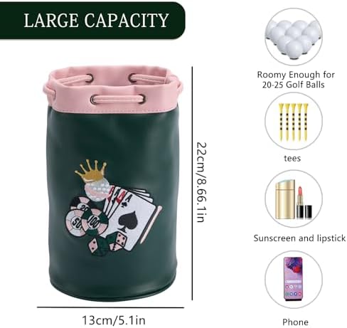 Golf Valuables Pouch with Embroidery, Leather Drawstring Golf Tee Ball Bag - Image 6