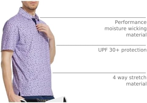 M MAELREG Mens Golf Shirt Short Sleeve Dry Fit Print Moisture Wicking - Image 4