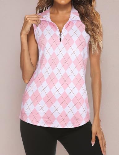 Tanst Sky Women's Sleeveless Golf Polo Shirts Quarter Zip Workout Tank Top - Image 6