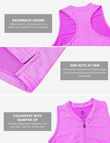 MoFiz Women's Golf Shirts Sleeveless Racerback Polo 1/4 Zip Collarless - Image 4
