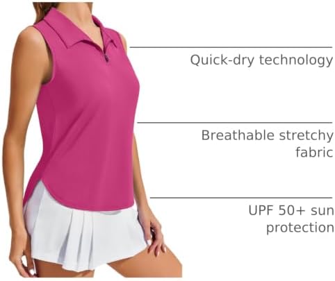 PINSPARK Golf Shirts for Women Sleeveless 1/4 Zip Tennis Polo - Image 4