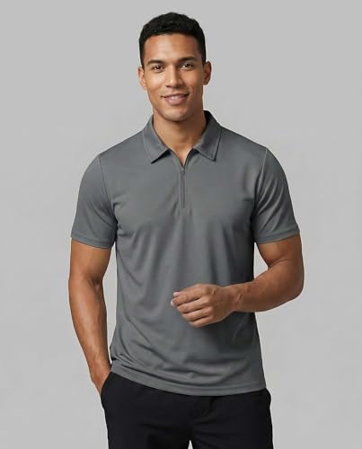 3 Pack Mens Dry Fit Polo Shirts Quarter Zip Short Sleeve Collared Tees Work - Image 2