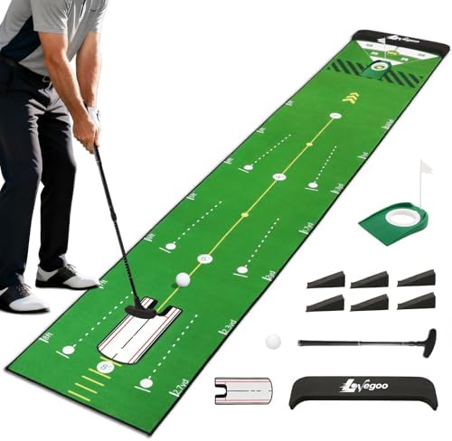 Golf Practice Mat with Alignment Mirror - 20 in X 120in Golf Putting Mat by Lovegoo