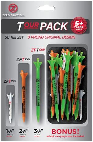 Zero Friction Golf Tee Variety Pack, 50 Tee Set, Includes Bonus Velvet Carrying by ZeroFriction