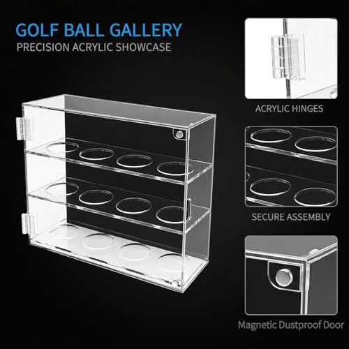 Golf Ball Display Case, 3-Tier 12-Slot Wall Rack - Image 4