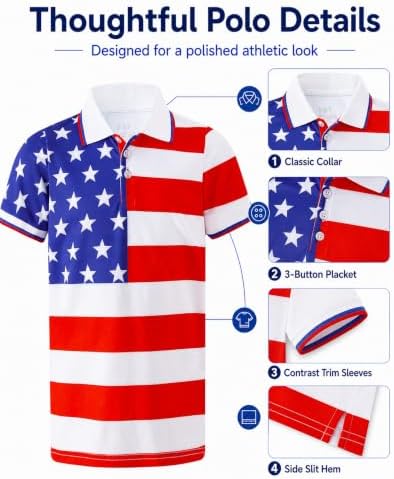 Boys Golf Polo Shirts Short Sleeve Color Contrast 5-14Y - Image 5