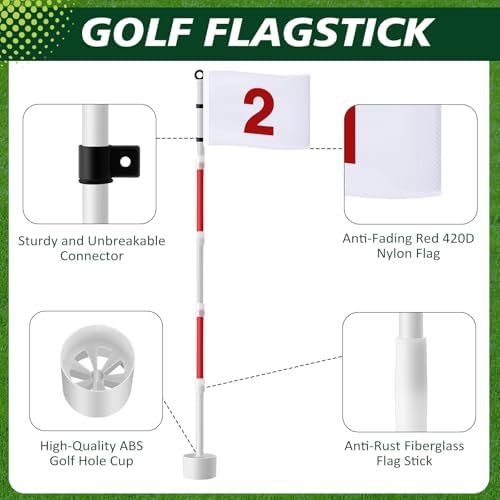 2 Pack Golf Flag Stick 6ft Putting Green Flag Golf Hole Cup Pole Pin Numbered - Image 3