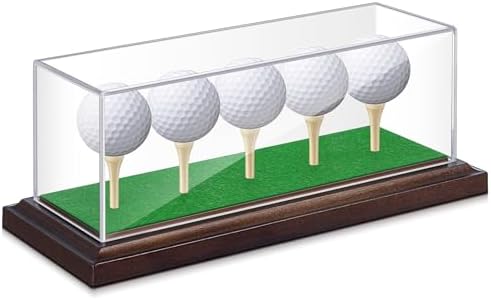 Golf Ball Display Case 5 Balls, Acrylic Wooden Base by Unknown