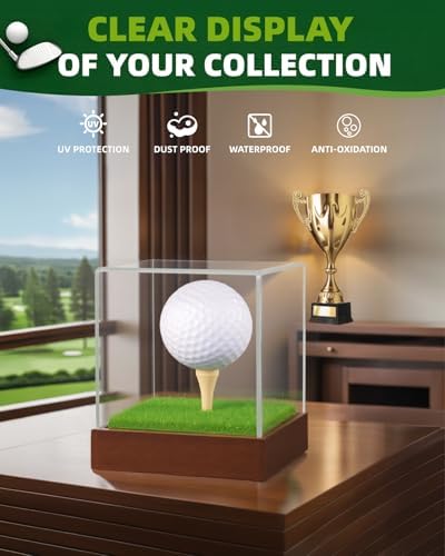 Fitense Single Golf Ball Acrylic Display Cube Wood Base - Image 4