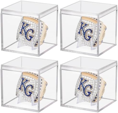 4 Pack Championship Ring Display Case Clear Acrylic Ring Case Display Box by Hooqict
