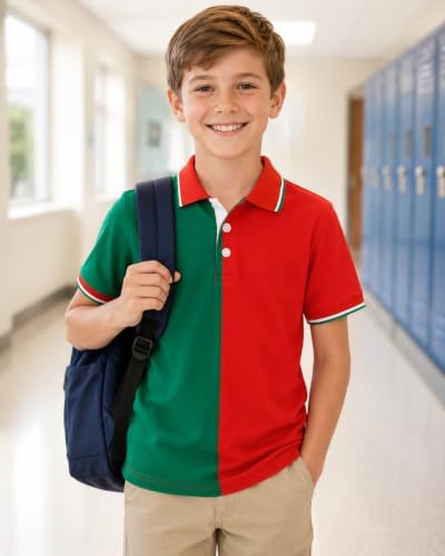 Boys Golf Polo Shirts Short Sleeve Color Contrast 5-14Y - Image 3