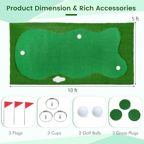 Goplus Golf Putting Green, 10x3.3FT/10x5FT Large Golf Practice Mat w/3 Holes - Image 6
