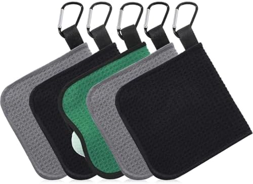 Batiyeer 5 Pack Small Golf Towel 5.5 x 5.5 Inch Microfiber Waffle Material by Batiyeer