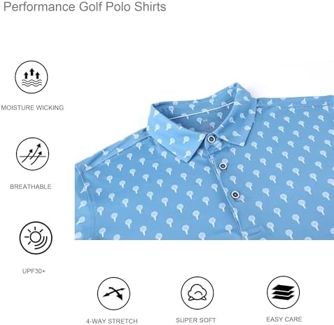 Alex Vando Mens Golf Shirt Moisture Wicking Print Performance Polo Shirt - Image 4