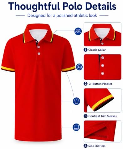 Boys Golf Polo Shirts Short Sleeve Color Contrast 5-14Y - Image 5