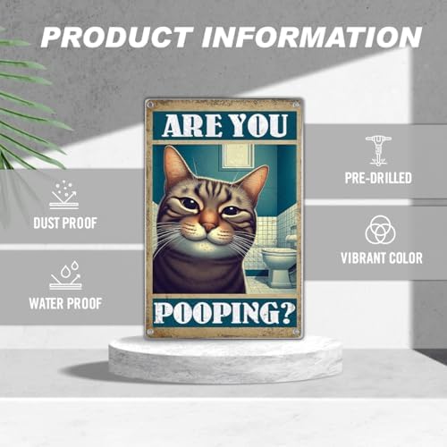 Funny Cat Bathroom Wall Art Sign Are You Pooping Quote Metal Poster Humorous - Image 2