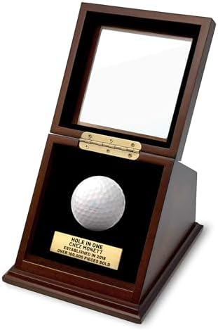 Hole-in-One Golf Ball Display Case -Custom Brass Plaque Engraving-Durable Wood by ChezMonett-HomeDecor