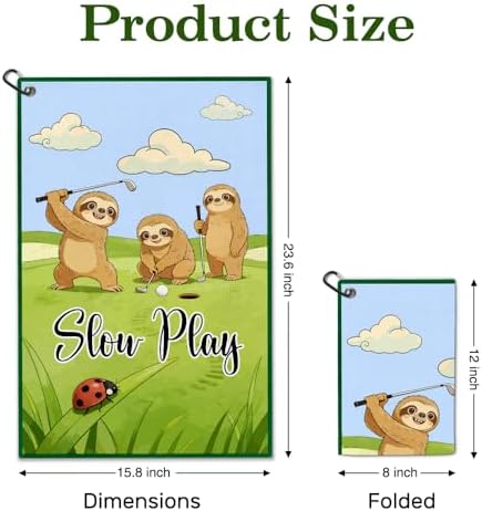 Slow Play Golf Towel with Clip, Funny Sloth Golf Bag Accessories - Image 2