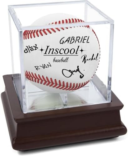 Baseball Display Case with Mirrored Wooden Base Acrylic Cube by Inscool