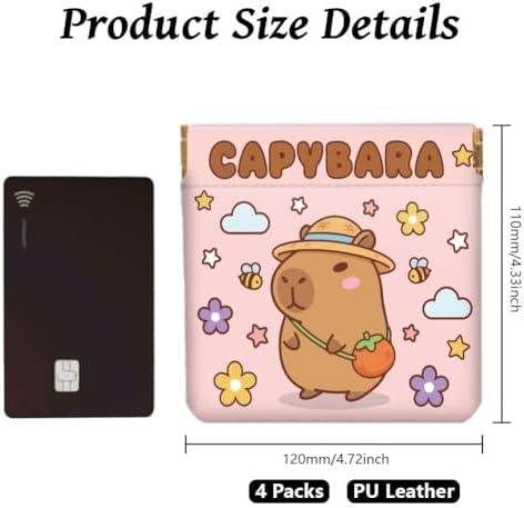 Peacoblue Cute Capybara Coin Purse, PU Leather Squeeze Pouch 4PCS - Image 2