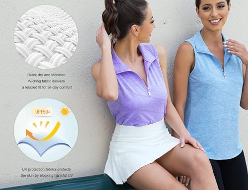 Tanst Sky Women's Sleeveless Golf Polo Shirts Quarter Zip Workout Tank Top - Image 6